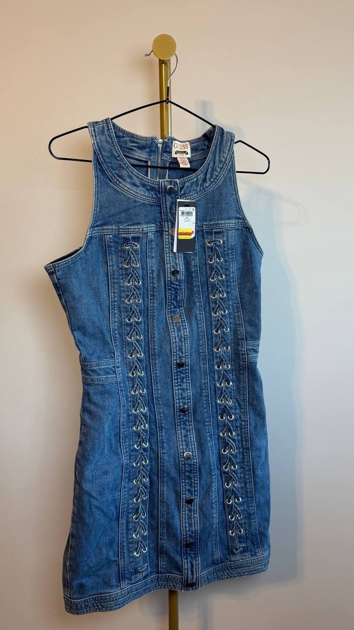Guess Denim Lace‑Up Lisbeth Dress Blue M NWT $188