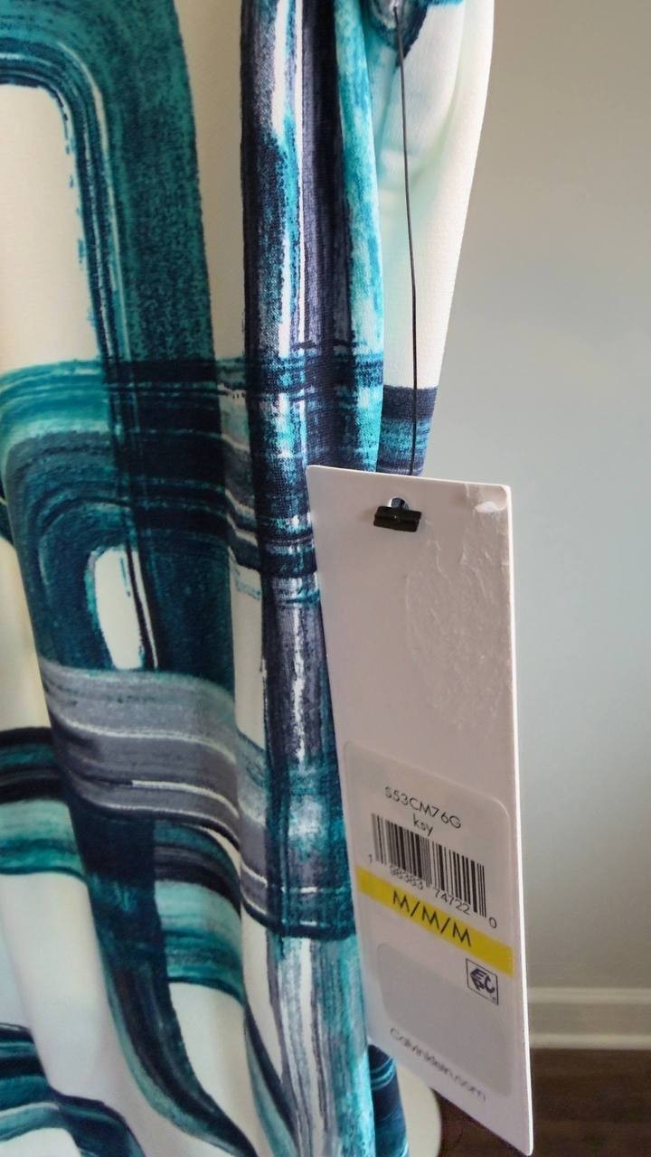 Calvin Klein Printed Sleeveless Pleat‑Neck Cami Top Blue M NWT $49