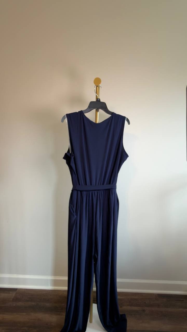 NY Collection Plus Size Sleeveless Belted Jumpsuit Women’s 3X Navy NWT $59.95