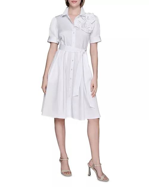 Karl Lagerfeld Paris Flower Corsage Shirtdress White Size XL NWT $189