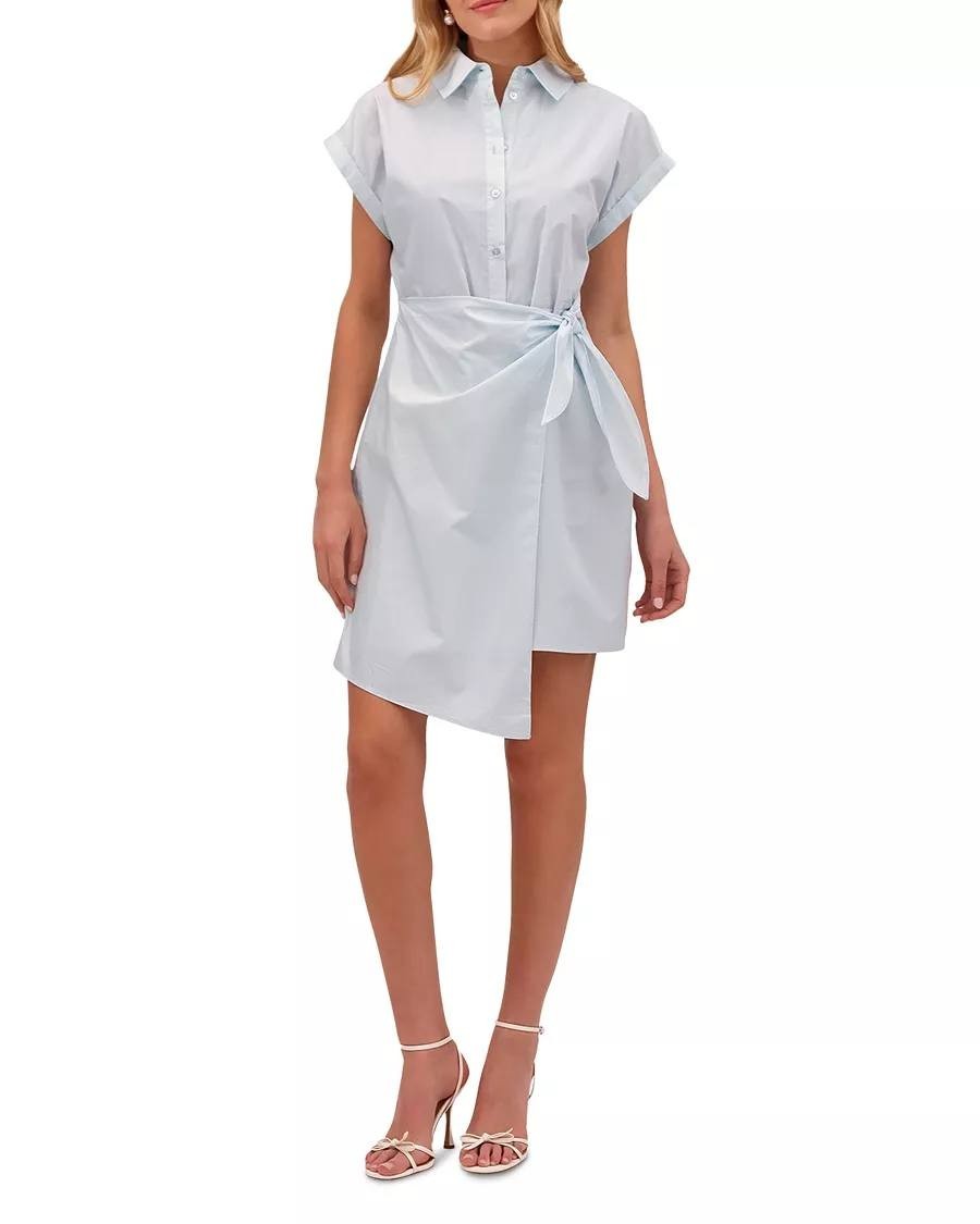 Bagatelle Collection Poplin Wrap Dress M NWOT Pale Sky Lightweight Chic msrp$119