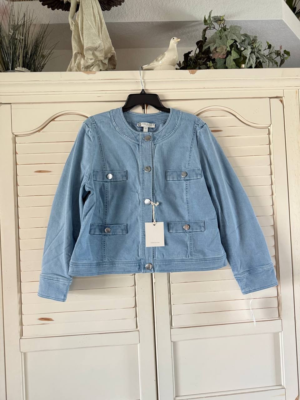 Anne Klein Women's Button Front Jewel Neck Jacket, Casino WASH Size XL