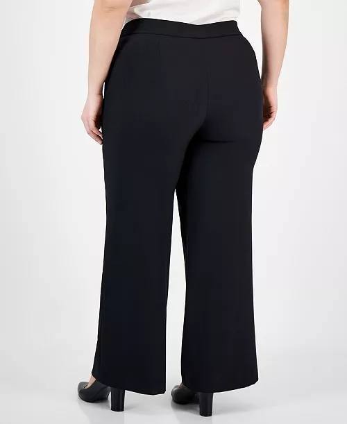 Tahari ASL Plus Size Mid Rise Wide Leg Pants Black 18 NWOT $109