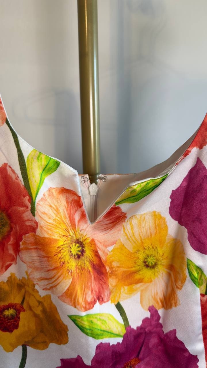 Karl Lagerfeld Floral‑Print A‑Line Dress White 6 NWT $169
