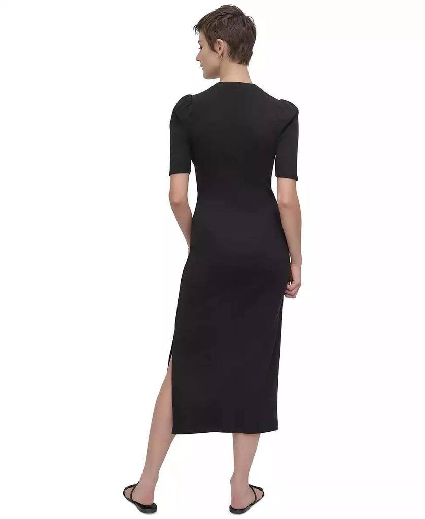 DKNY Puff‑Sleeve Henley Midi Dress- Black – Size XL – NWT – MSRP$79
