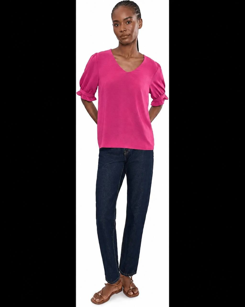 CeCe V‑Neck Elbow Sleeve Pullover Top Magenta M NWT $49
