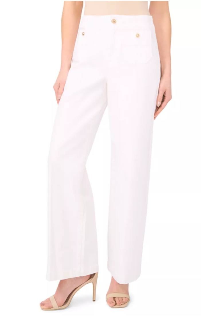 CeCe Front‑Pocket Wide‑Leg White Denim Jeans – Size 6 – NWT – $119