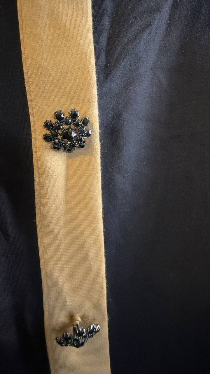 CeCe Crystal Button Knit Button‑Up Shirt Rich Black M NWT $79