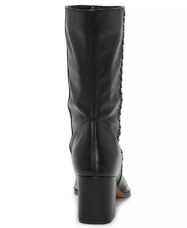 Vince Camuto Lorrys Boots 7.5M Black Leather Almond Toe Block Heel NIB$199