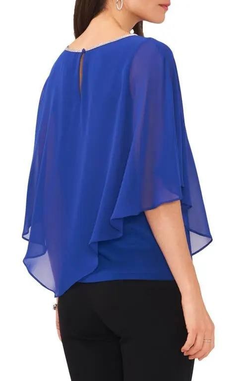 Chaus Keyhole Overlay Blouse Electric Blue L NWT $69