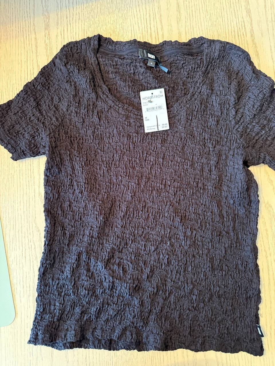 DKNY Black Textured Short Sleeve Top for Women, Size M, NWT, Casual Office