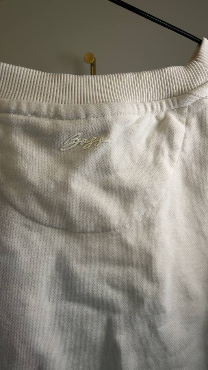 BOSS Star Logo Embroidered Cotton Sweatshirt Open White M Pre Owned $149