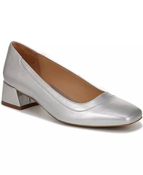 Naturalizer Huntley Square‑Toe Block Heel Pumps – Silver – Size 7W – NIB