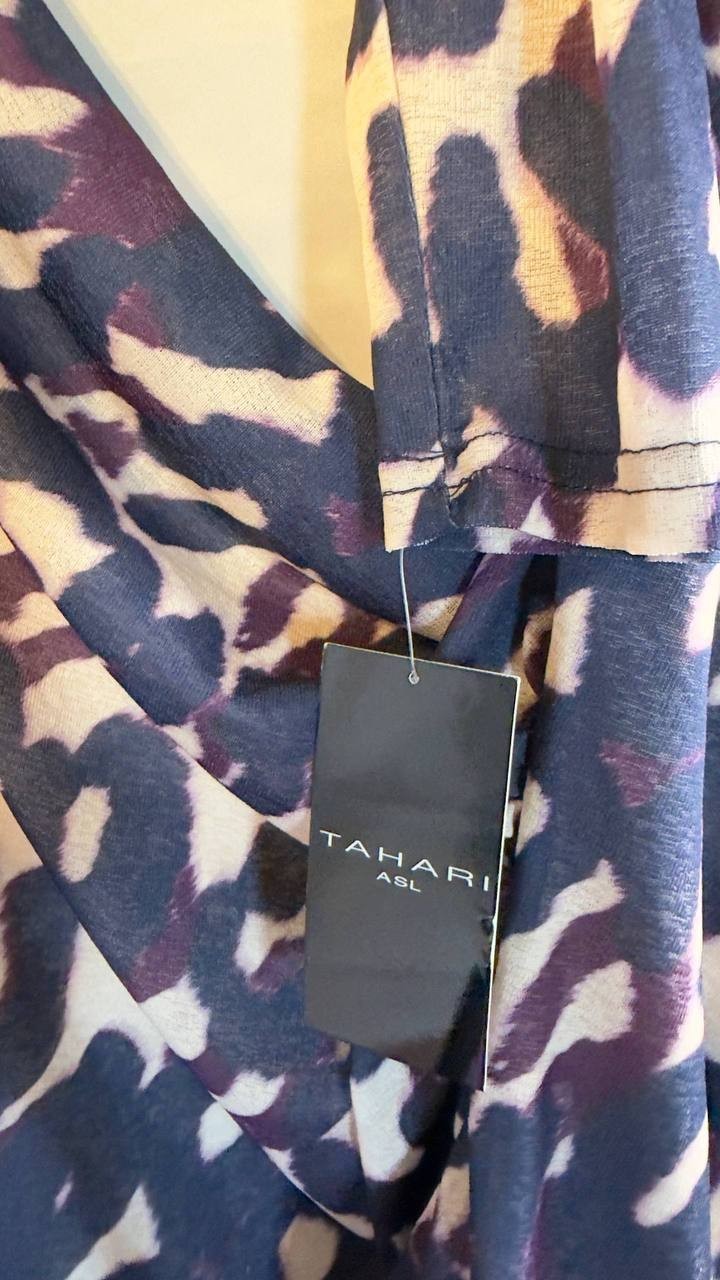 Tahari ASL Abstract Print Cowl Neck Top Plum Leopard XL NWT $79
