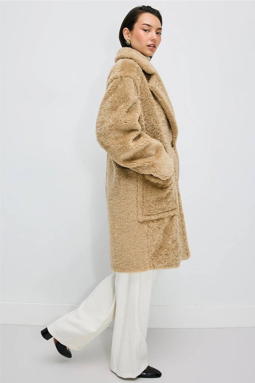 BOSS Orange Oversized Teddy Faux‑Fur Coat Camel 12 NWT $349