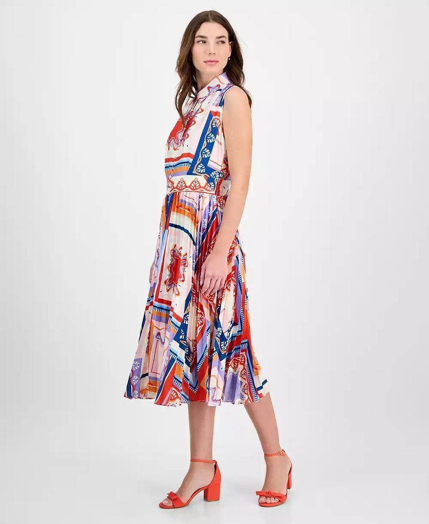 Tahari Women’s Printed Pleated Midi Shirtdress Como Tile 10 NWT $138