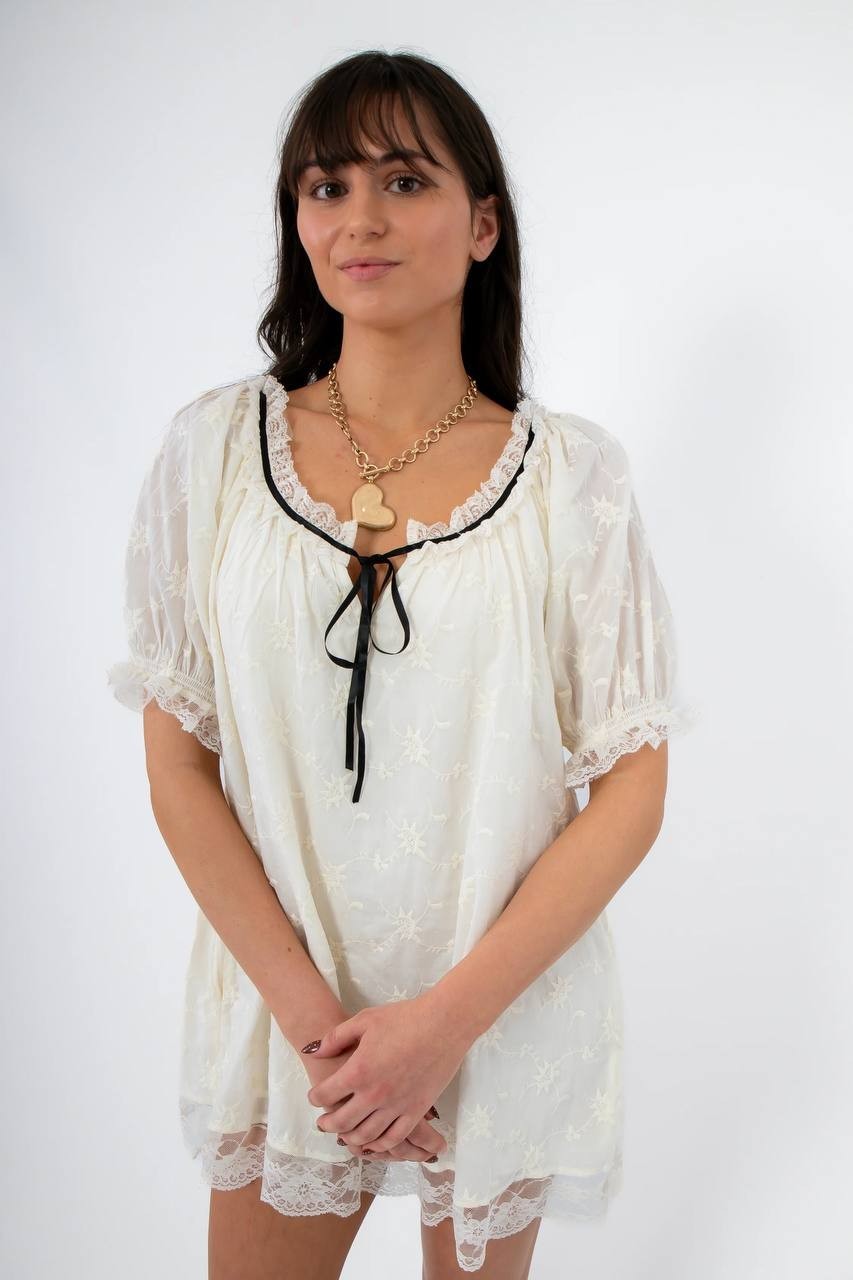 Free People Juno Embroidered Baby Doll Minidress Ivory M NWT $148