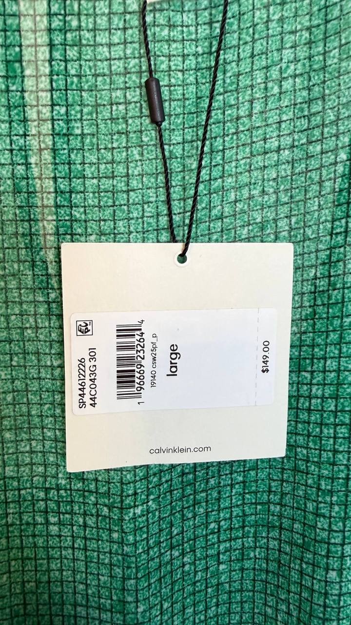 Calvin Klein Sleeveless Printed Chiffon Midi Dress Green Belted Lined Size L NWT