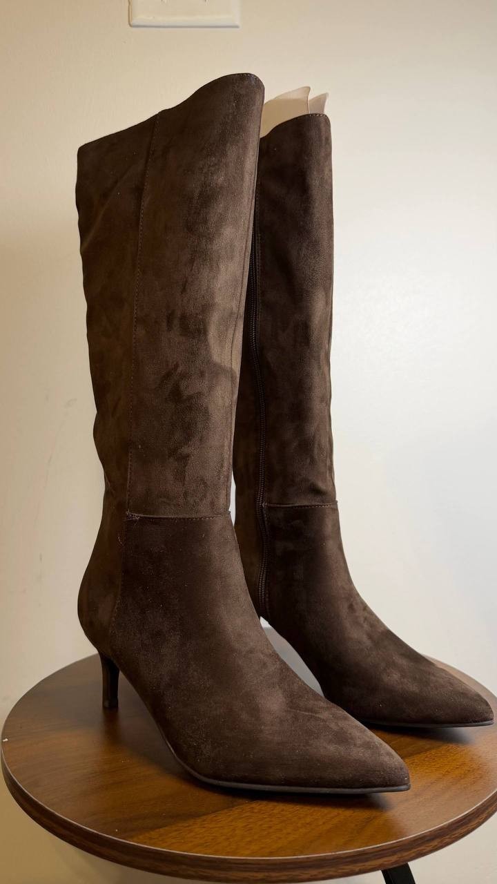 Marc Fisher Glint Boots 6M Dark Brown Textile Kitten Heel NIB msrp$179