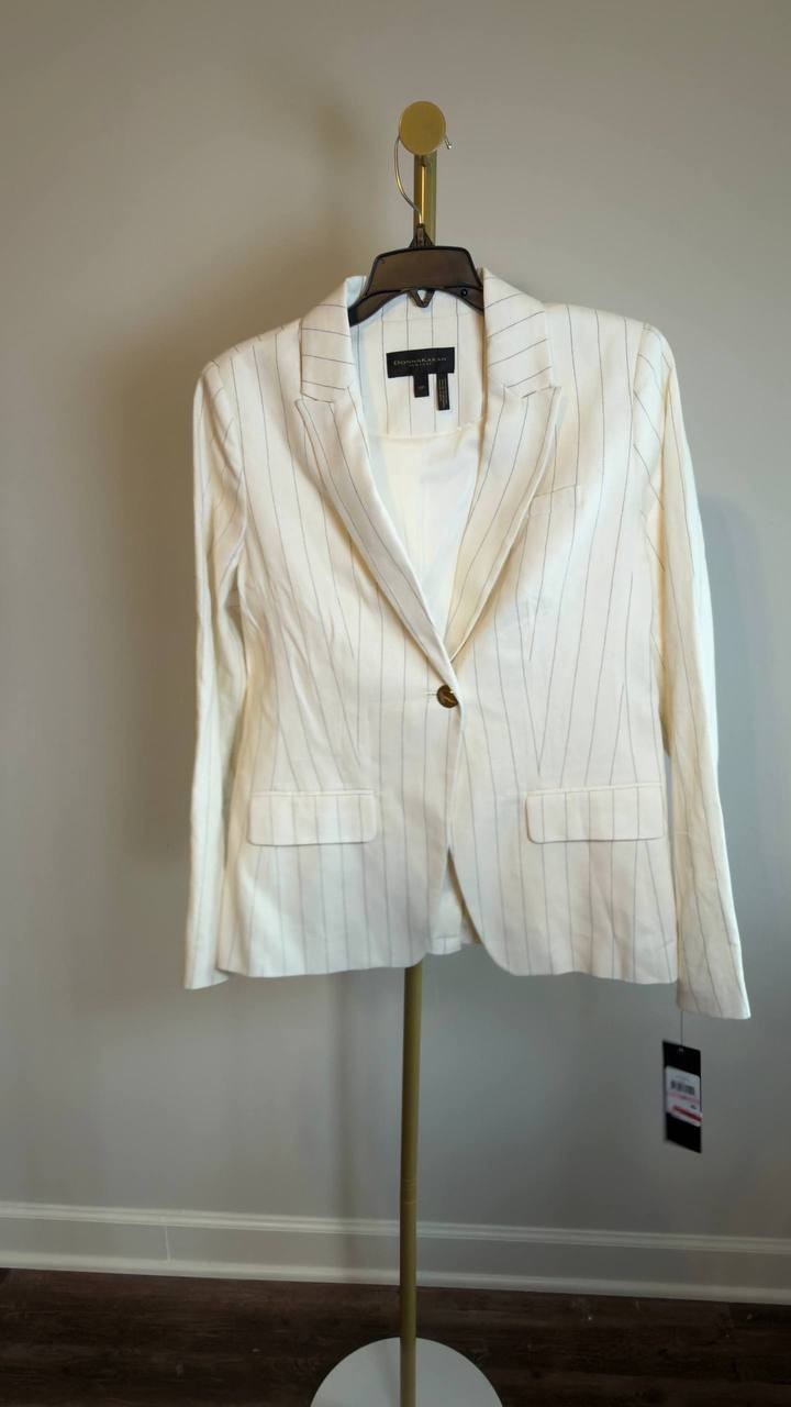 Donna Karan NY Pinstriped Blazer Cream 10P Petite NWT $189