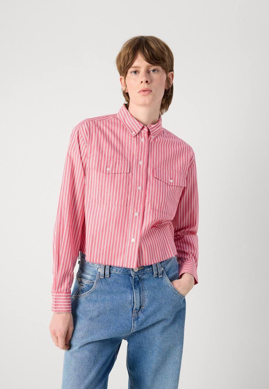 Tommy Jeans Crest Shirt Blouse Vintage Cerise L NWT $79.50