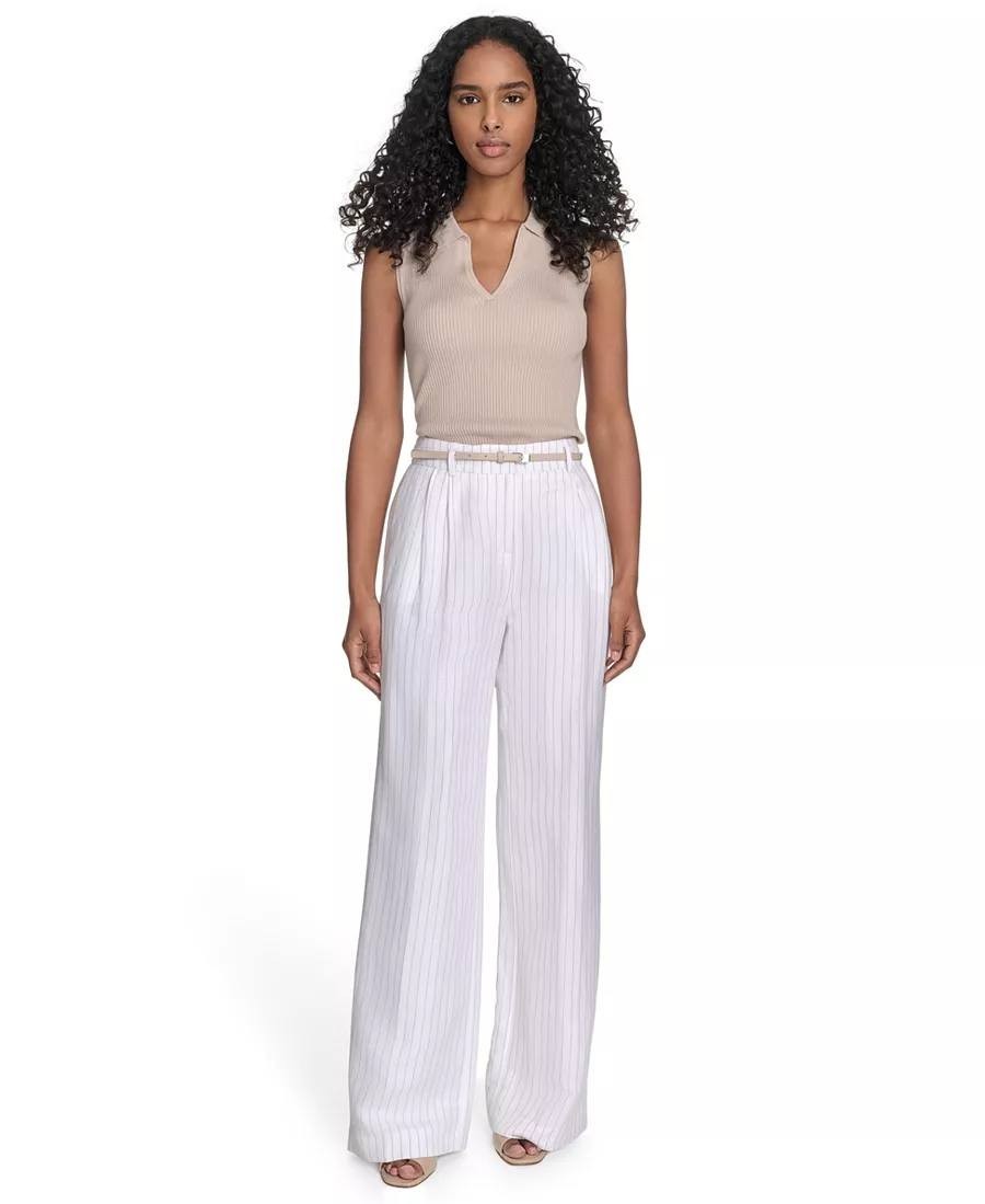 Calvin Klein Pinstriped Belted Pleated Pants – Size 8 – NWT – $119