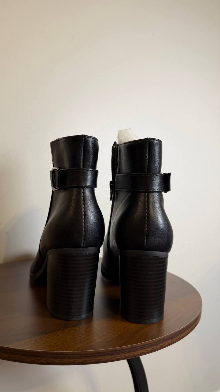 Style & Co Harlemm Booties 6.5 Black Belted Almond Toe Block Heel NWOB msrp$70