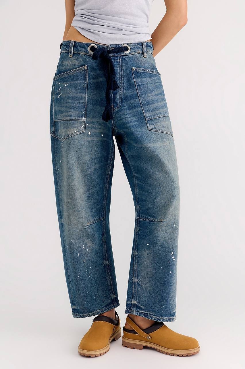 We The Free Moxie Low Slung Pull-On Barrel Jeans Blue 29W NWT $148