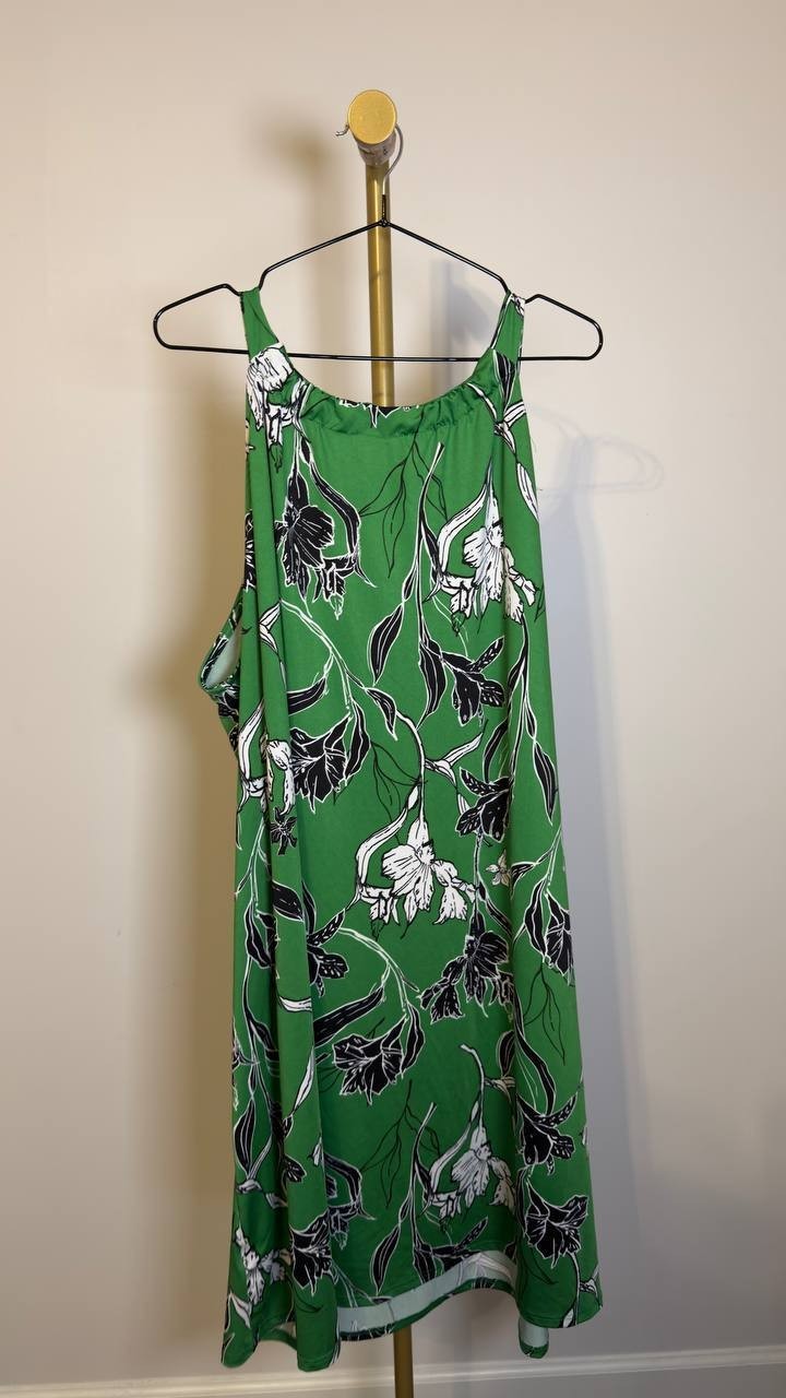24seven Comfort Apparel Plus Sleeveless Keyhole Dress Green Multi 3X NWT $69