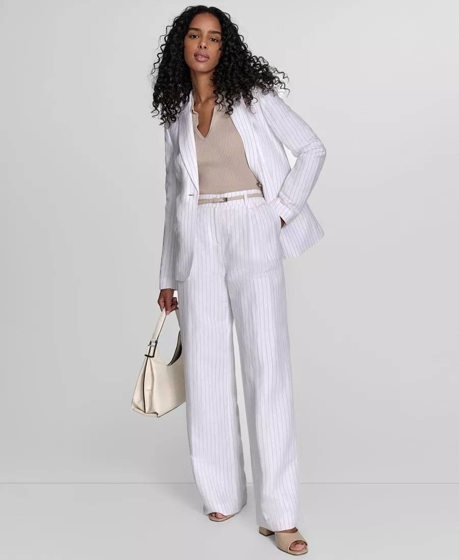 Calvin Klein Pinstriped Belted Pleated Pants – Size 8 – NWT – $119