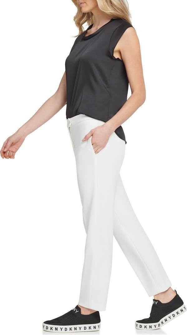DKNY White Flat Front Straight Leg Career Pants Size 8 NWT Needs Wash