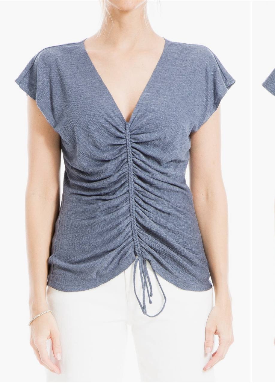 Max Studio Shirred TShirt Gray Women’s XL Short Sleeve Crew Neck Casual NWT