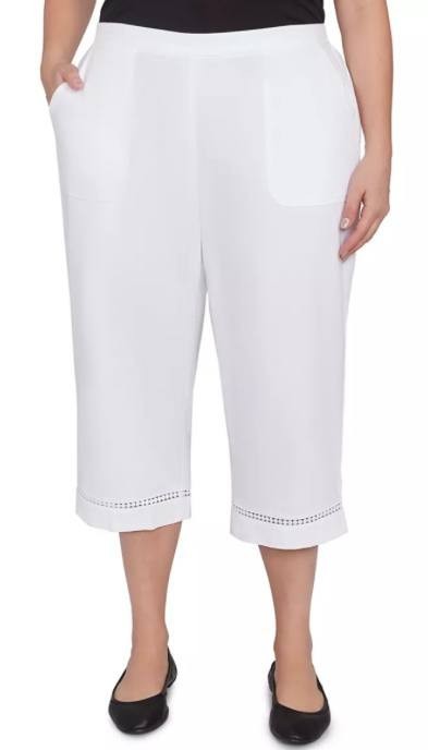 Alfred Dunner Rise & Shine Dot Lace‑Trim Capri Pants – White – 18W – NWT – $53