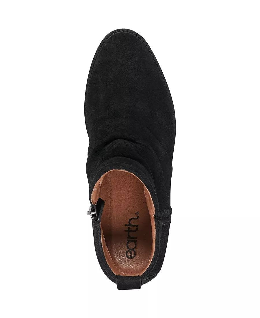 Earth Chandy Booties 10M Black Suede Ruched Almond Toe Block Heel NIB msrp$169