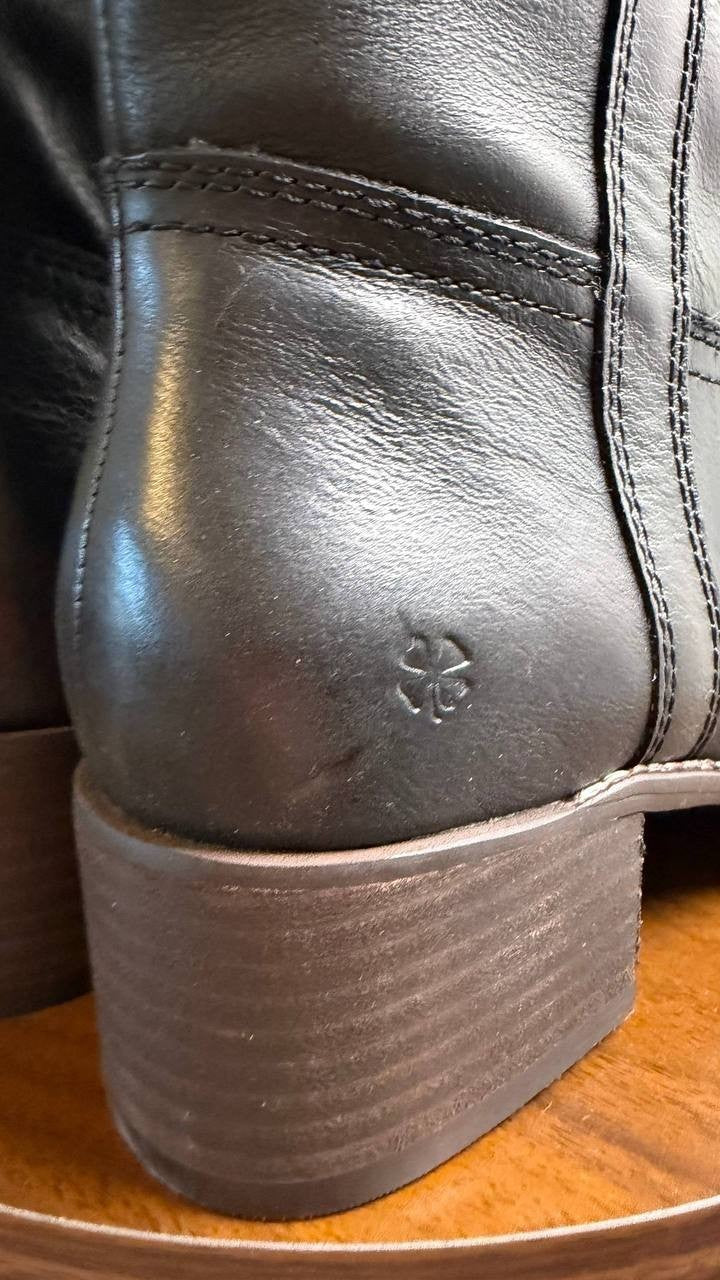 Lucky Brand Hybiscus Boots 9.5M Black Leather Pull Tabs Riding NIB msrp$229