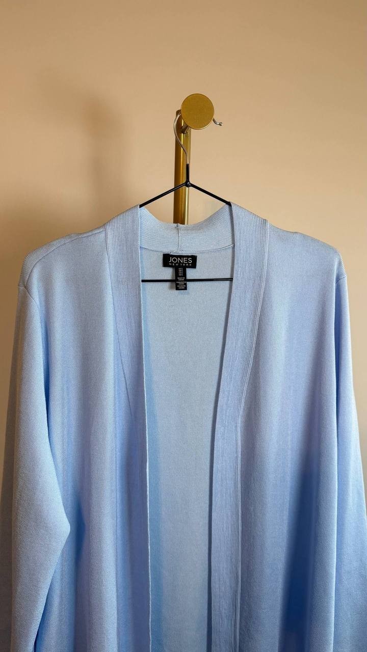 Jones New York Women’s Blue Open-Front Ribbed-Edge Cardigan Size L NWOT $89.50