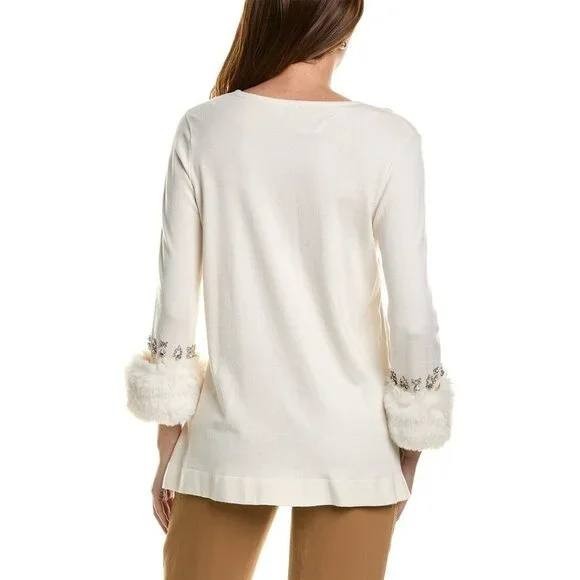 Anne Klein Embellished Sweater – L – White – NWT – $129