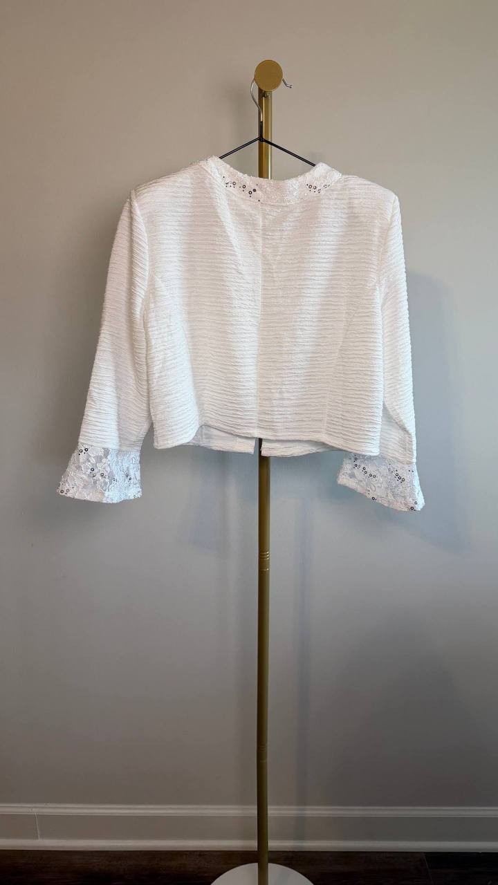 NY Collection Novelty Knit Lace Jacket White 8P NWT $62