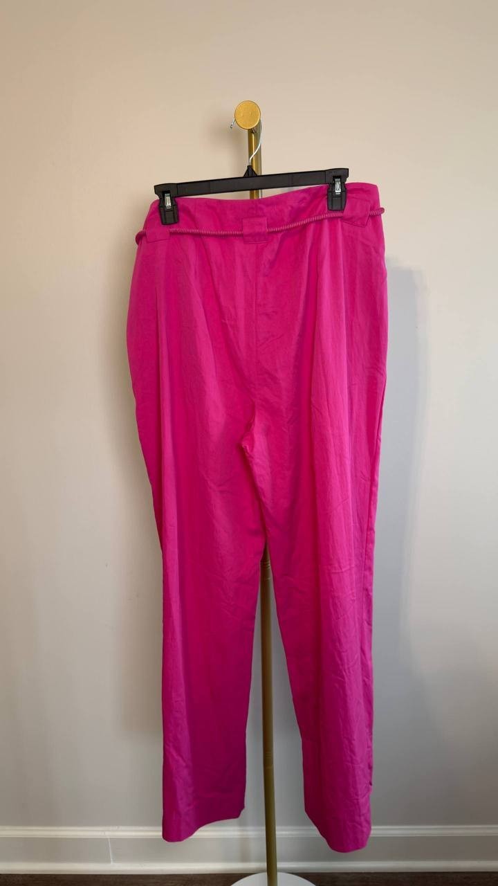 DKNY Rope Tie Front Wide Leg Pant Vivid Pink 12 NWT $99