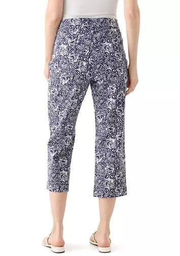 Gloria Vanderbilt Amanda Printed Pull-On Capri Pants Blue Polynesian Nights 4 NW