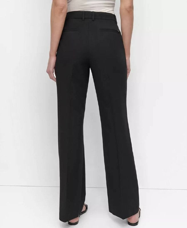DKNY Pintuck Mid‑Rise Flare‑Leg Pants Black Size12 NWT msrp$99