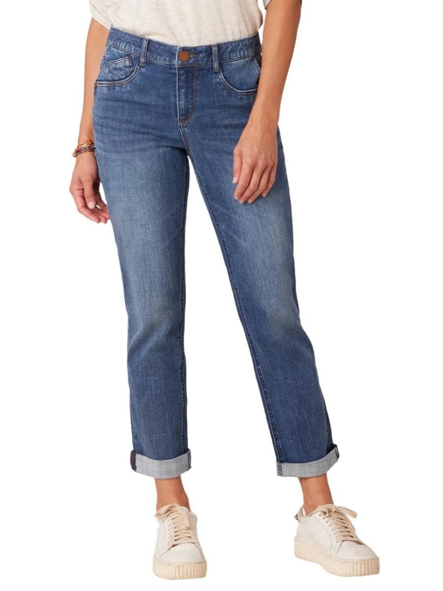 Democracy “Ab”solution Mid‑Rise Girlfriend Jeans Side Entry Blue 14 NWT $88