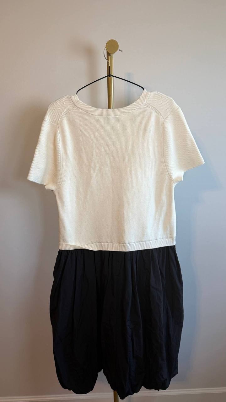 DKNY Mix Media Bubble Dress Coconut/Black Size XL NWT $139