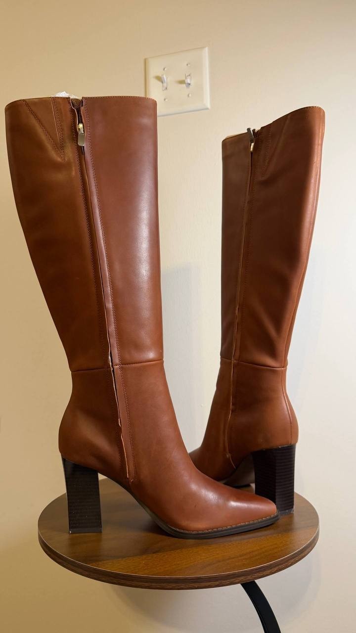 Nine West Zazz Boots 8.5M Medium Natural Leather Tall Square Toe NIB msrp$249