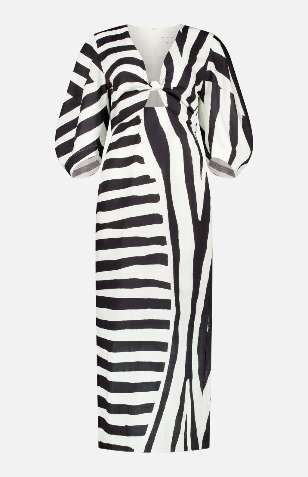 Cala de la Cruz Gaia Dress Black White Linen Knot Cut-Out Size L