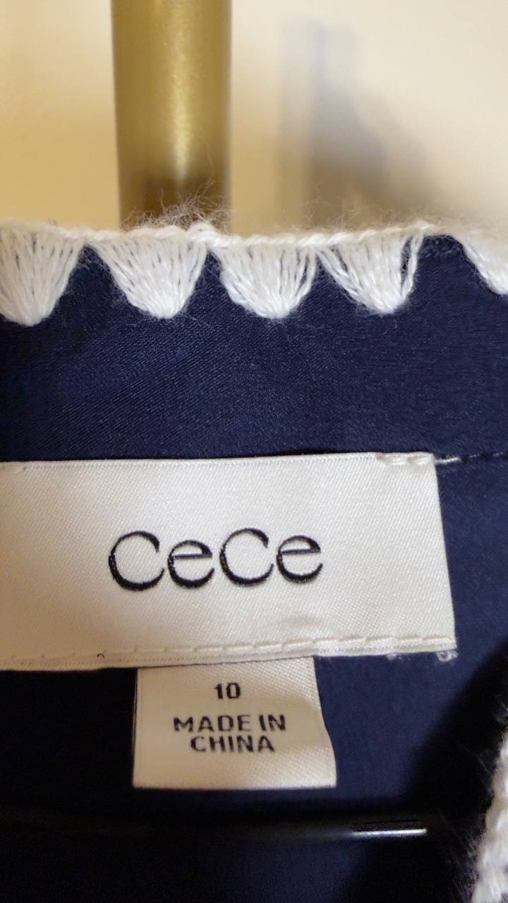 CeCe V‑Neck Ruffle Sleeve Tiered Mini Dress Classic Navy 10 NWT $139