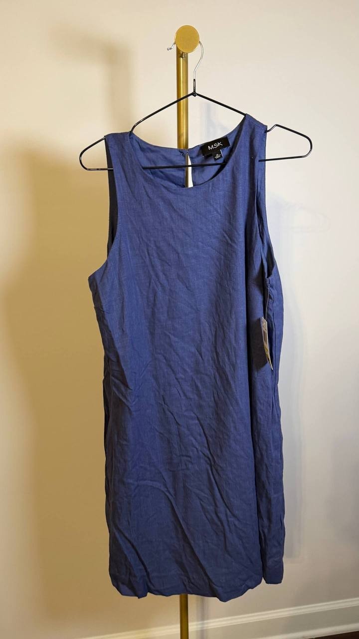 MSK Petite Women’s Sleeveless Round‑Neck Shift Dress Navy M $79 NWT