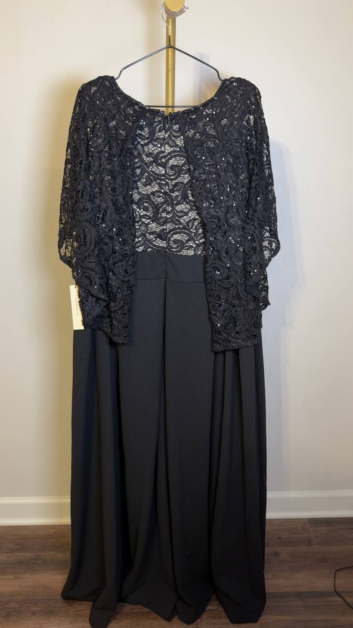 Kiyonna Plus Size Alluring Sequins Lace Formal Jumpsuit Black 4X NWT $288