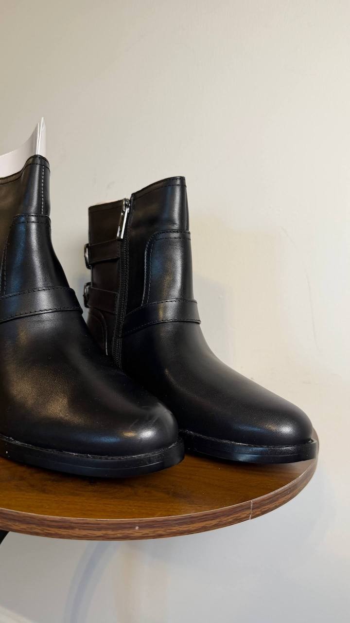Franco Sarto Prina Boots 9.5M Black Leather Moto Block Heel Zip NIB msrp$180