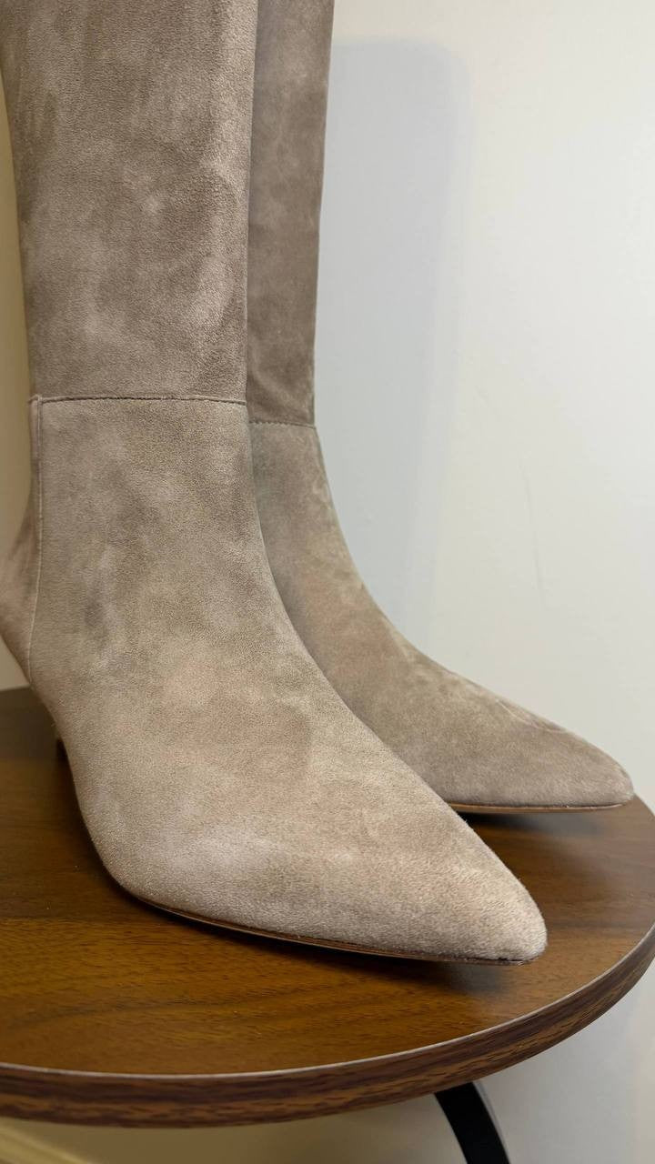Lauren Ralph Lauren McKay Boots 8B Taupe Suede Tall Pointed Toe NIB msrp$275